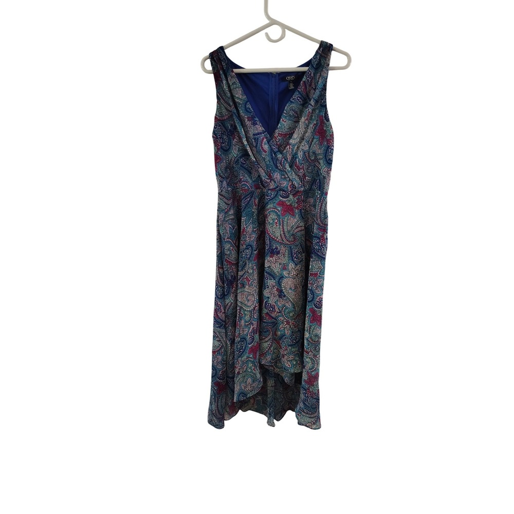 Chaps Womens Blue Paisley Sleeveless High-Low V-Neck Midi Dress Size 12‎ NWT
